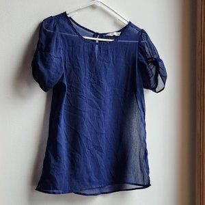 Old Navy Sheer Navy Blouse With Poof Sleeves Size XS